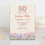 Elegant 90th Birthday for Her - Pink Flowers Invitation<br><div class="desc">Elegant 90th birthday invitation for her featuring soft pink and purple flowers,  a feminine floral number design,  and a graceful milestone layout. A beautiful choice for celebrating a ninetieth birthday with a chic,  stylish,  and coordinated floral party design. Enjoy!</div>