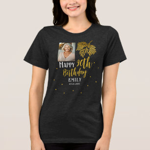 Elegant 90th Birthday Gold Foliage Photo Party Tri-Blend Shirt