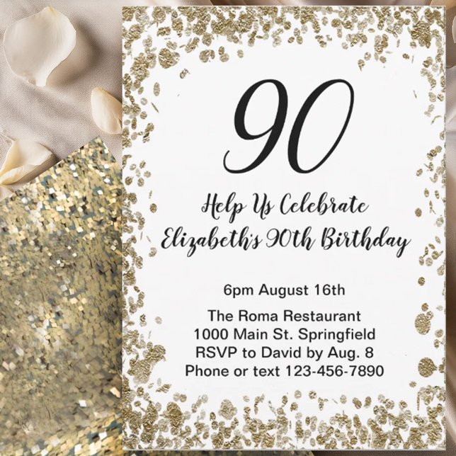 Elegant 90th Birthday Invitation Black and Gold  (Creator Uploaded)