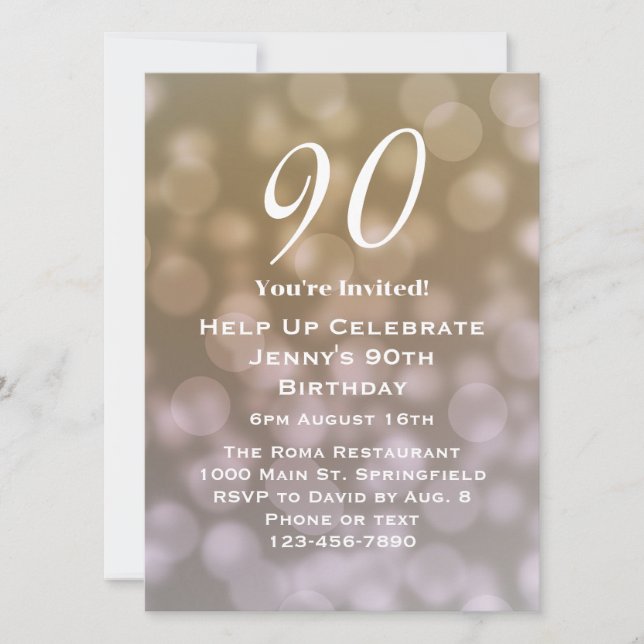 Elegant 90th Birthday Invitation For Her  (Front)
