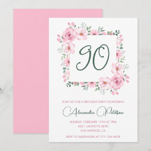 Elegant 90th birthday invitations Floral Pink