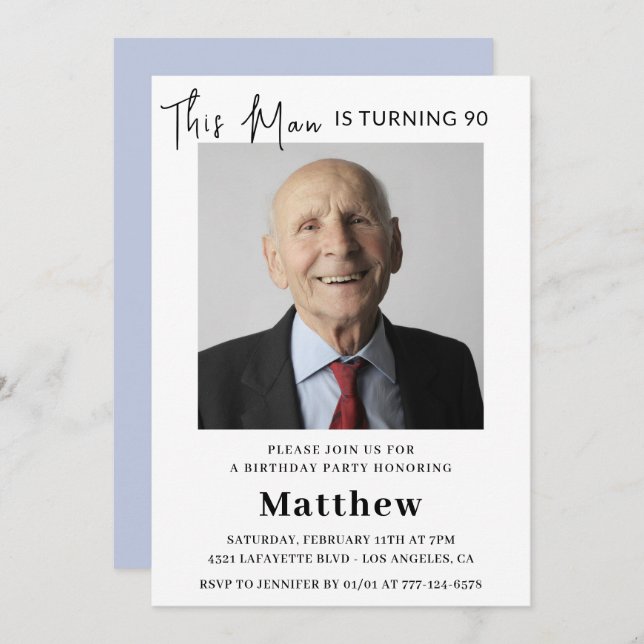 Elegant 90th birthday invitations Men Photo (Front/Back)