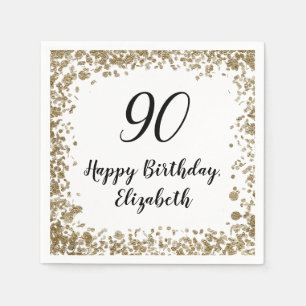 Elegant 90th Birthday Napkins With Gold Sequins