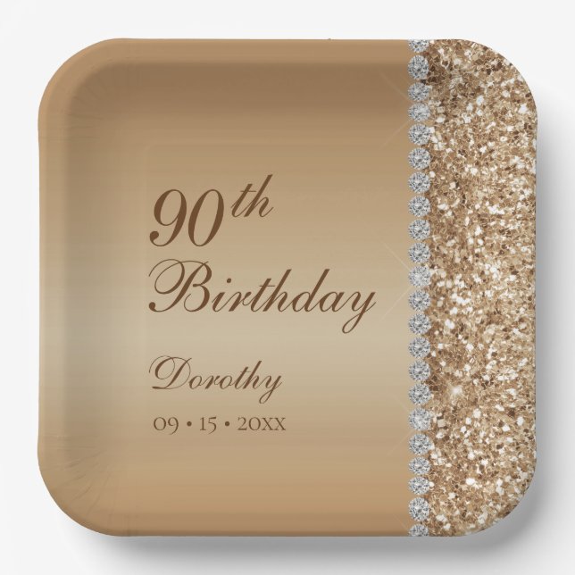 Elegant 90th Birthday Paper Plate (Front)