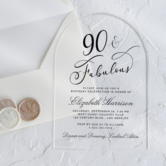 Elegant 90th Birthday Party Acrylic Invitations (Creator Uploaded)