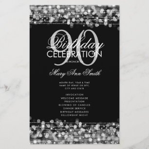 Elegant 90th Birthday Party Program Silver w/ Menu