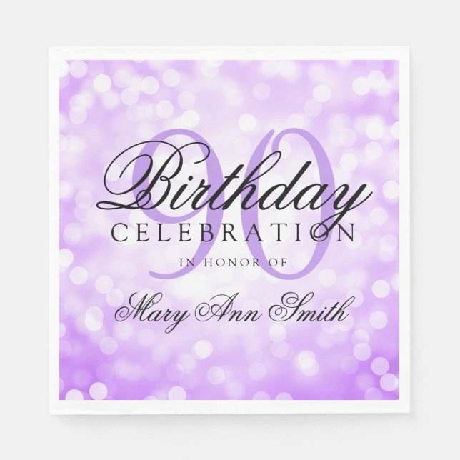 Elegant 90th Birthday Party Purple Glitter Lights Napkin (Front)
