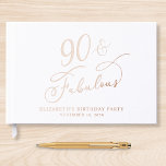 Elegant 90th Birthday Party Rose Gold Guest Book<br><div class="desc">Elegant guest book for her 90th birthday party featuring rose gold foil and "90 & Fabulous" in a chic calligraphy script. Customise with her name,  the party date and a title on the spine in classic serif typography.</div>