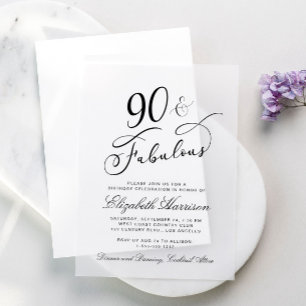 Elegant 90th Birthday Party Vellum Invitations