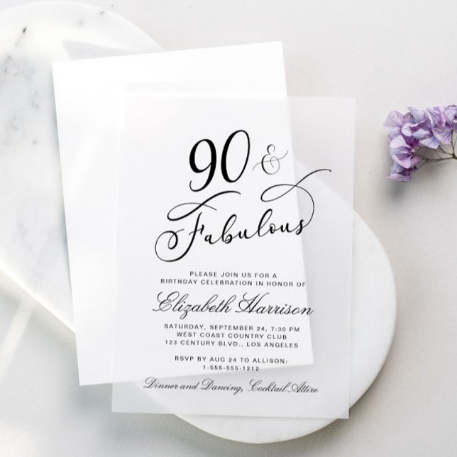 Elegant 90th Birthday Party Vellum Invitations (Creator Uploaded)