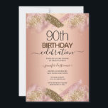 Elegant 90th Birthday Rose Gold Glitter Invitation<br><div class="desc">Faux pink glitter paint stripe. All text is adjustable and easy to change for your own party needs. Great elegant 60th birthday template design.</div>