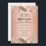 Elegant 90th Birthday Rose Gold Glitter Invitation<br><div class="desc">Faux pink glitter paint stripe. All text is adjustable and easy to change for your own party needs. Great elegant 60th birthday template design.</div>