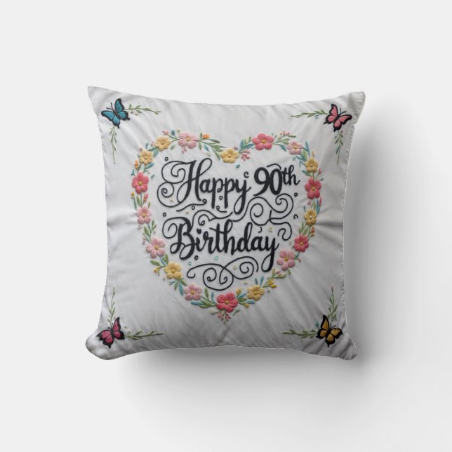 Elegant 90th Birthday Throw Pillow: A Stylish Trib Cushion (Front)