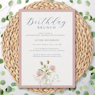Elegant 90th Pink Calligraphy Wildflower Birthday Invitation
