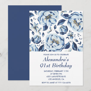 Elegant 91st birthday invitations Floral Vintage