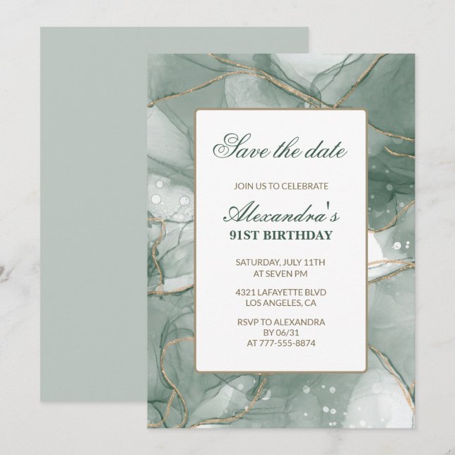 Elegant 91st birthday invitations Save the date  (Front/Back)