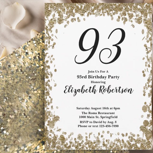 Elegant 93rd Birthday Invitation For Her in Gold (Creator Uploaded)
