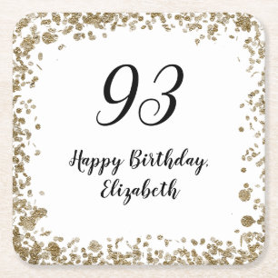 Elegant 93rd Birthday With Gold Sequins Square Paper Coaster