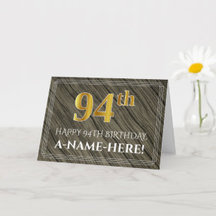 Elegant 94th Birthday: Faux Wood, Faux Gold Look Card