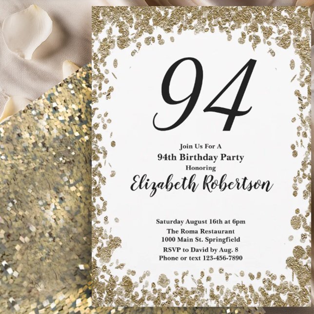 Elegant 94th Birthday Invitation For Her in Gold (Creator Uploaded)
