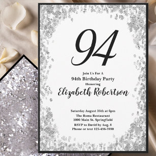 Elegant 94th Birthday Invitation For Her in Silver