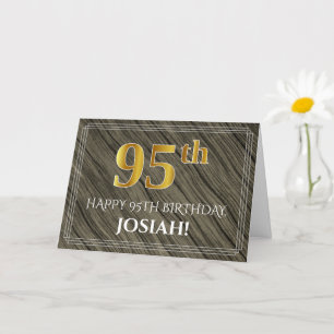 Elegant 95th Birthday: Faux Wood, Faux Gold Look Card