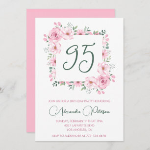 Elegant 95th birthday invitations Floral  Pink