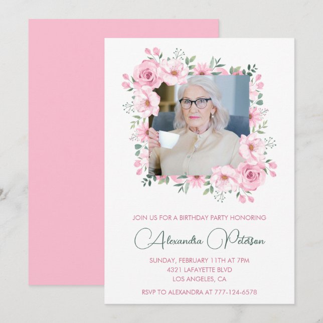 Elegant 95th birthday invitations Photo Boho  (Front/Back)