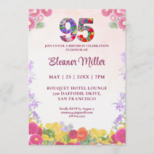 Elegant 95th Birthday Pink Floral Party Invitation