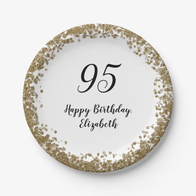 Elegant 95th Birthday Plates With Gold Sequins (Front)