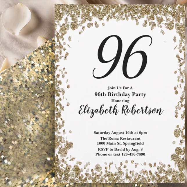 Elegant 96th Birthday Invitation For Her in Gold (Creator Uploaded)