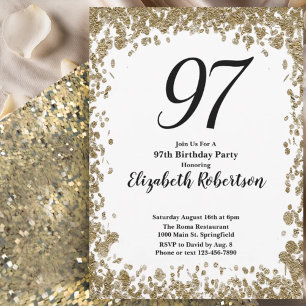 Elegant 97th Birthday Invitation For Her in Gold