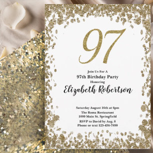 Elegant 97th Birthday Invitation For Her in Gold