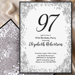 Elegant 97th Birthday Invitation Silver and Black