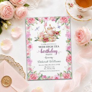 Elegant 98th Birthday High Tea Party Invitation