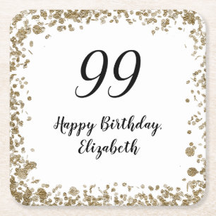 Elegant 99th Birthday Coasters With Gold Sequins