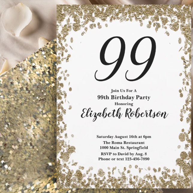 Elegant 99th Birthday Invitation For Her in Gold (Creator Uploaded)