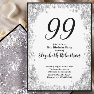 Elegant 99th Birthday Invitation Silver and Black