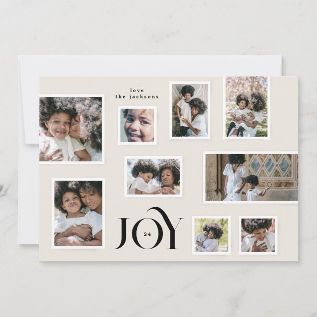 Elegant 9 Photo Collage Modern JOY  Frame Holiday Card (Front)