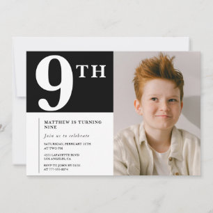 Elegant 9th birthday invitation Black Boy Photo