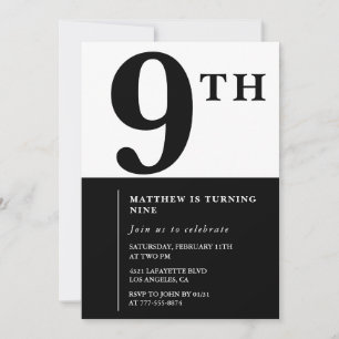 Elegant 9th birthday invitation Black Chic Modern