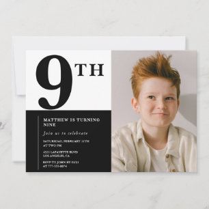 Elegant 9th birthday invitation Black Chic Modern 