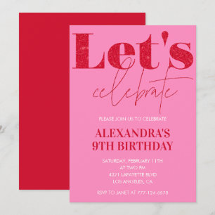 Elegant 9th birthday invitation Pink Glitter Glam