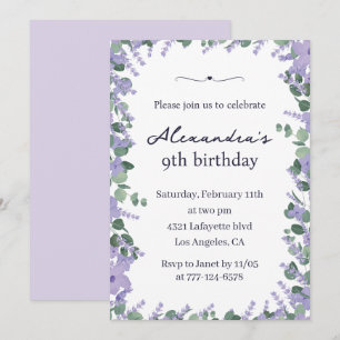 Elegant 9th birthday invitations Floral Frame