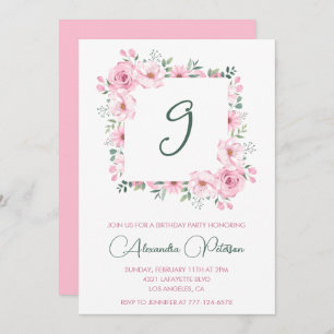 Elegant 9th birthday invitations Floral  Pink