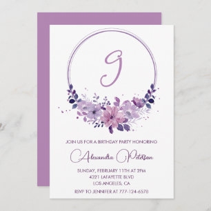 Elegant 9th birthday invitations Floral Purple