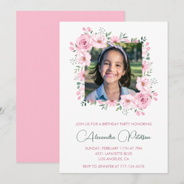 Elegant 9th birthday invitations Photo Boho  (Front/Back)
