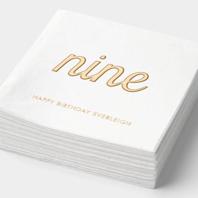 Elegant 9th Birthday Modern Gold Foil Napkins (Detail)