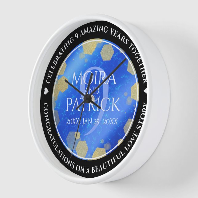 Elegant 9th Lapis Lazuli Wedding Anniversary Clock (Angle)