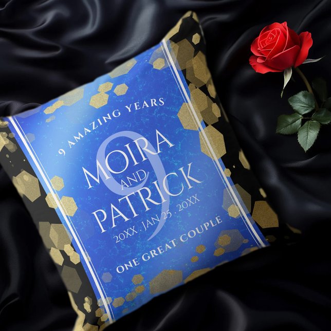 Elegant 9th Lapis Lazuli Wedding Anniversary Cushion (EO 9th Lapis Lazuli Wedding Anniversary Throw Pillow on Black Silk Cover Photo)